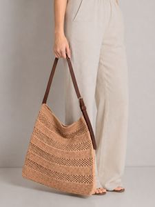 Women Knit Shoulder <b>Bag</b> with <b>Leather</b> Strap Casual Elegant Knitted Tote <b>Bag</b> Fashion Crochet Handbag - Product Image 2
