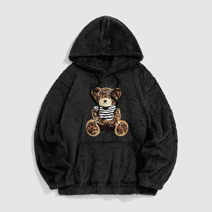 Custom Cute Hoodie Bear Fluffy Sudadera con capucha de terciopelo Hoddie Teddy Chenille cepillo de dientes bordado Sudadera con capucha de alta calidad - Product Image 6