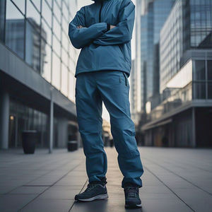 Surdimensionné coupe-vent à capuche veste pantalon de pluie ensembles hommes extérieur pluie coupe-vent demi fermeture éclair survêtement hommes - Product Image 3