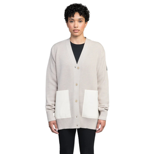 Beige Winter Solid Rib Knit <b>Cardigan</b> for <b>Women</b> Button Front <b>Longline</b> Sweater with Contrast Patch Pockets Soft Cozy Everyday Wear - Product Image 1