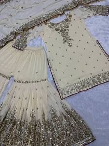 Conjunto Sharara Estilo Bollywood de Antra Lifestyle Designer, con Bordado Intenso y Lentejuelas de 5mm, Top, Dupatta de Georgette Sintética de Secado Rápido - Product Image 5