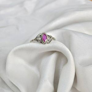 Bague en forme de marquise en argent avec rubis tendance Bague en argent léger avec pierres précieuses - Product Image 5