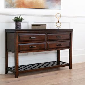 Mesa de consola de madera rústica vintage con acabado antiguo para cabañas de campo inspiradas en cabañas e interiores de casas de campo - Product Image 1