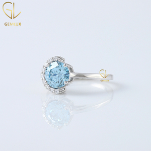 Nouveau design 1 CT CVD coupe ronde bleu certifié diamant demi Halo Solitaire bague de fiançailles pour les femmes - Product Image 6