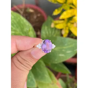 Oval Natural Amethyst Fine <b>Ring</b> 925 Sterling Silver Handmade Gemstone Jewelry Wholesale Supplier - Product Image 3