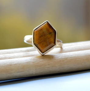 925 Sterling Silver Premium Boho Wedding <b>Ring</b> Hexagon Faceted <b>Tiger</b> <b>Eye</b> Gems Natural Gemstone Jewelry Fine Statement Gift - Product Image 3