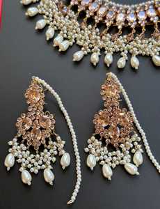Conjunto de Joyería Tradicional Chapada en Oro con Bordado de Piedras, Collar de Doble Capa para Novia, Compromiso, Boda, Hecho de Acero Inoxidable - Product Image 4
