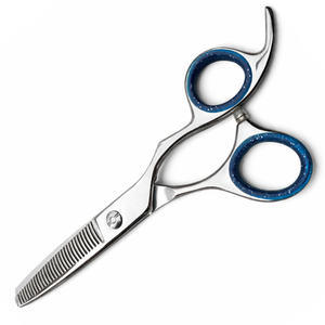 Ciseaux à effiler les cheveux de qualité professionnelle, ciseaux de coupe en acier inoxydable pour barbier, outil de coiffure ergonomique avec poignée bleue - Product Image 2