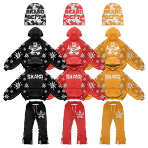 Conjunto de pantalones de chándal y Sudadera con capucha cuadrada y estampado acampanado de alta calidad para hombre 2024, ropa de calle de gran tamaño para invierno - Product Image 5