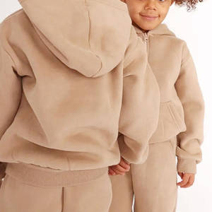 Ensemble de survêtement unisexe beige pour enfants, taille plus, avec sweat à capuche et pantalon de jogging, polaire confortable, vêtements décontractés d'hiver pour garçons et filles - Product Image 3