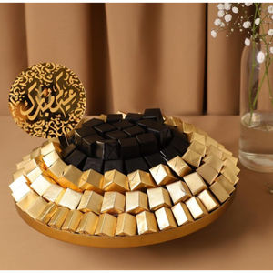 Cuenco de metal dorado martillado de Calidad exclusiva, cuenco para servir chocolate de forma redonda de estilo clásico con soporte negro para fiestas de boda - Product Image 1