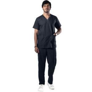Men's Navy Blue Scrub <b>Set</b> Short Sleeve V-Neck Uniform Pants Hospital Workwear Cotton Polyester Woven Fabric - Product Image 5