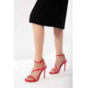 รองเท้าแตะสายรัดส้นแบบไขว้ส้นสูง10ซม. หรูหราสายรัดข้อเท้า PU & ไวบรัม - Product Image 1