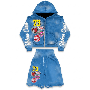 430 GSM Heavyweight French Terry Faded Black Panel Hoodie <b>Short</b> Set <b>Patch</b> Embroidery Hoodie <b>Short</b> Set <b>men's</b> - Product Image 6