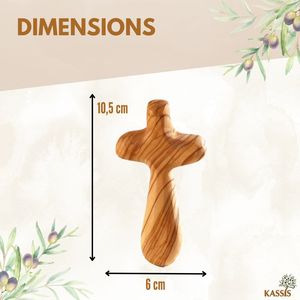 Croix personnalisée en bois d'olivier avec pierre de palme 10,5 cm, gravée sur mesure, croix de poche chrétienne, fabriquée à la main à Bethléem - Product Image 2