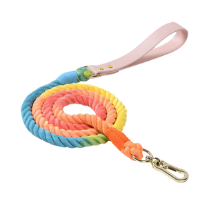 Rainbow Cotton Rope and Leather Dog <b>Leash</b> - Stylish and Unique Dog <b>Leash</b> for Modern Dogs - Product Image 1