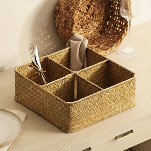 Seagrass <b>Square</b> Sectioned Organiser - Natural Handmade Storage <b>Basket</b> Wholesale eco-friendly Made in Viet Nam - Product Image 4
