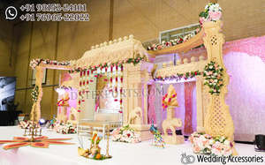 Elegant <b>White</b> <b>Gold</b> Manavarai <b>Saree</b> Function Stage Marvelous Hindu Wedding Ring Funtion Event Stage Elegance Wedding Party Stage - Product Image 4