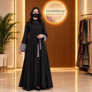Luxury Designer <b>Black</b> Velvet Modest Abaya <b>Kaftan</b> Dress | Premium Micro-Velvet Long Maxis Solid Embroidered Cuffs | Trendsbycp - Product Image 4