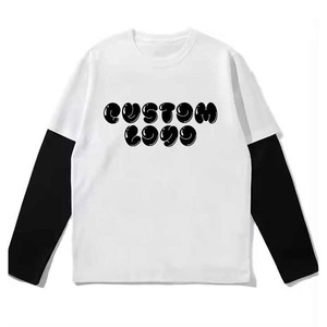 T-shirt en coton vintage à double couche, délavé à l'acide, respirant, écologique, pour homme, logo personnalisable sur le devant, grande taille, manches longues - Product Image 1