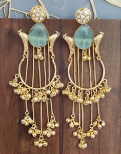 Moissanite Polki Kashmiri <b>Earrings</b> Luxury Indian Traditional <b>Long</b> <b>Earrings</b> Bridal Wedding & Party Wear Designer Dangler <b>Earrings</b> - Product Image 3