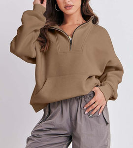 Nouveau femmes chandails à manches longues pull tricoté demi-fermeture éclair décontracté couleur unie col roulé pull fermeture éclair femmes chandails - Product Image 3