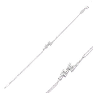 Lightning Bolts <b>Charm</b> <b>Bracelet</b> CZ Stone Made in Turkey 925 Sterling Silver Wholesale <b>Fine</b> Jewelry for Lady - Product Image 1