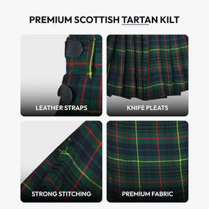 Kilt Escocés Clásico de Tartán Stewart para Hombre, Patrón de Tartán Escocés de las Tierras Altas, Lana Acrílica, Delantal Delantero Liso Ajustable - Product Image 3