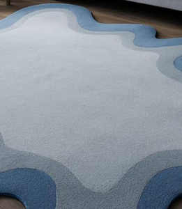 Alfombra de área ondulada abstracta moderna Alfombra de forma irregular azul degradado para sala de estar o dormitorio - Product Image 4