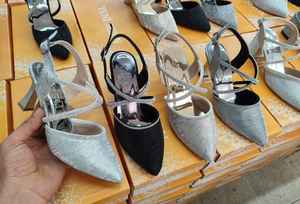 WOMEN'S CLASSIC <b>HEEL</b> CASUAL <b>SHOES</b> WITH GLITTERED STONES 7 CM 36-40 Made in Turkiye - Product Image 2