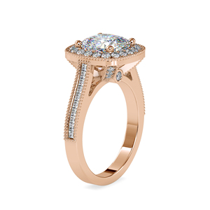 Dernier modèle de bague de fiançailles plaquée or rose 18 carats, ensemble milgrain taille coussin, bague de mariage pour femme en moissanite halo antique avec diamants - Product Image 4
