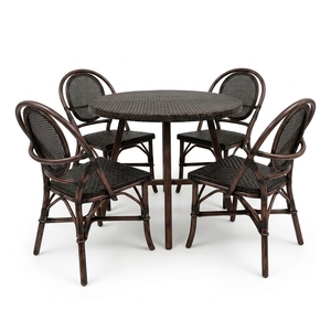 Brownie Dining Collection Woven Rattan Outdoor Dining Set <b>Round</b> Woven <b>Table</b> Chairs Bistro Patio Setup Art Design Decor - Product Image 1