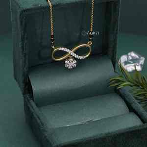 14K Yellow Gold Infinity Pendant <b>Necklace</b> with Floral Diamond <b>Drop</b>, Lab-Grown Diamond Studded, Elegant Daily Wear Jewelry - Product Image 1