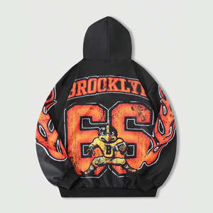 Sudadera con capucha y cremallera con estampado de letras y llamas para hombre, venta al por mayor, con cordón, pantalones de pierna ancha, conjunto de chándal informal para hombre - Product Image 3