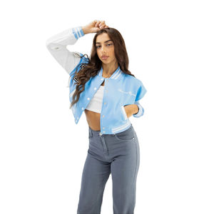 Chaquetas Varisty de moda para mujer con logotipo personalizado chaquetas de manga larga de béisbol recortadas Letterman prendas de vestir exteriores chaqueta bomber corta para mujer - Product Image 1