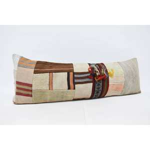 Almohada de lana Beige de 16x48 pulgadas de lujo Kilim Patchwork cojín tejido Vintage esponjoso patrón portátil ropa de cama Decoración Para Navidad - Product Image 3
