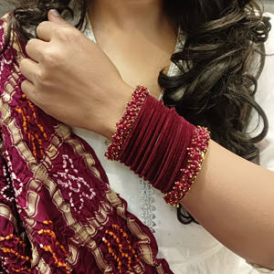 Conjunto de Brazaletes de Novia Indios, Chapados en Oro, con Perlas de Imitación y Cuentas de Terciopelo, Brazalete para Mujer, Joyería al por Mayor, Color Granate - Product Image 2