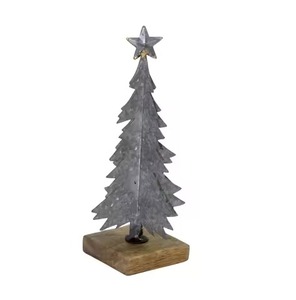 Árbol de Navidad Decorativo de Aluminio con Base de Madera, Color Plateado y Natural, Decoración de Mesa y Navidad - Product Image 6