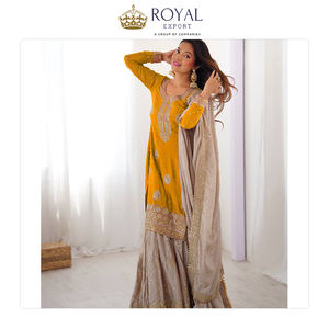 คอลเลคชั่นชุดแต่งงานดีไซเนอร์ล่าสุด เสื้อผ้าอินเดีย ผ้าไหมชิโนน พร้อมงานปักลายและประดับมุก ชุดชารารา - Product Image 4