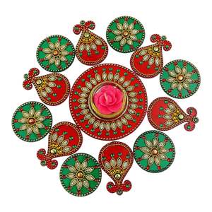 Petit Rangoli Acrylique avec T Light Holder Décorations en Pierre Bijou Artisanat Multicolore (Rouge) - Product Image 2