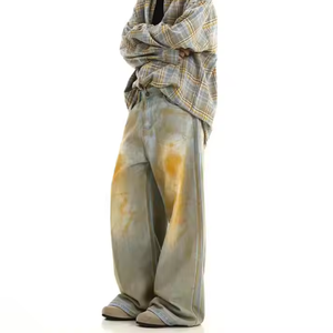 OEM personnalisé de haute qualité 100% coton pour hommes jean droit ample vintage denim imprimé boue sale lavée pantalon de grande taille - Product Image 3