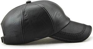 Casquette de baseball en cuir PU unisexe, casquettes classiques ajustables en cuir noir solide blanc pour hommes - Product Image 5