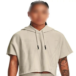 Ensemble décontracté d'été pour femmes grandes tailles : crop top à capuche et short, 100 % coton doublé, deux pièces, logo personnalisé imprimé - Product Image 5