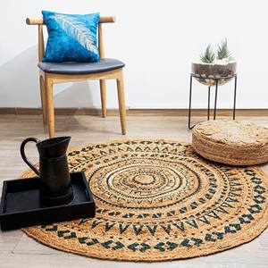 Set de table rond en jute tissé à la main avec imprimé géométrique noir |   Set de table écologique naturel pour la décoration de la maison et des restaurants - Product Image 4