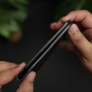 Portefeuille classique à double pli en cuir véritable No.55 Pro, anti-vol RFID, fermeture ouverte, doublure en cuir de vachette, fait main, garantie 5 ans - Product Image 6