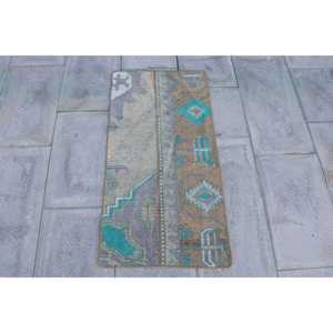 Alfombra Turca, Alfombra Vintage de 1.6x3.2 pies, Alfombra de Lana con Rayas Azules - Product Image 1