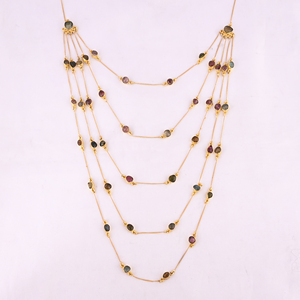 Collier en tourmaline naturelle multicolore avec chaîne, fabricant de bijoux, fournisseur, bijoux faits à la main, plaqué or, argent 925, bijoux fins - Product Image 1