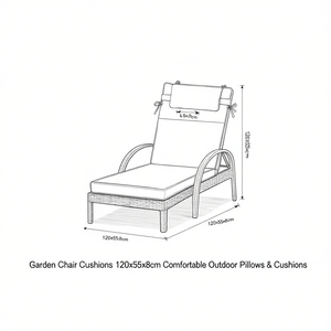 Garden Chair <b>Cushions</b> 120x55x8cm Comfortable Outdoor Pillows & <b>Cushions</b> Lightly Water Repellent Fastening Straps Foam Filling - Product Image 2