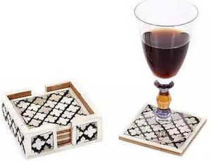 Ensemble de plateaux classiques écologiques en bambou indien avec incrustations en os blanc et noir, en noyer, avec support pour servir des boissons, du thé et du café - Product Image 3