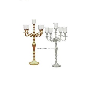 Set Of 2 <b>Gold</b> Plated And Silver Shiny Polished Premium Quality Metal And Clear Glass Made Wedding Decoration <b>Candelabra</b> Supplies - Product Image 1